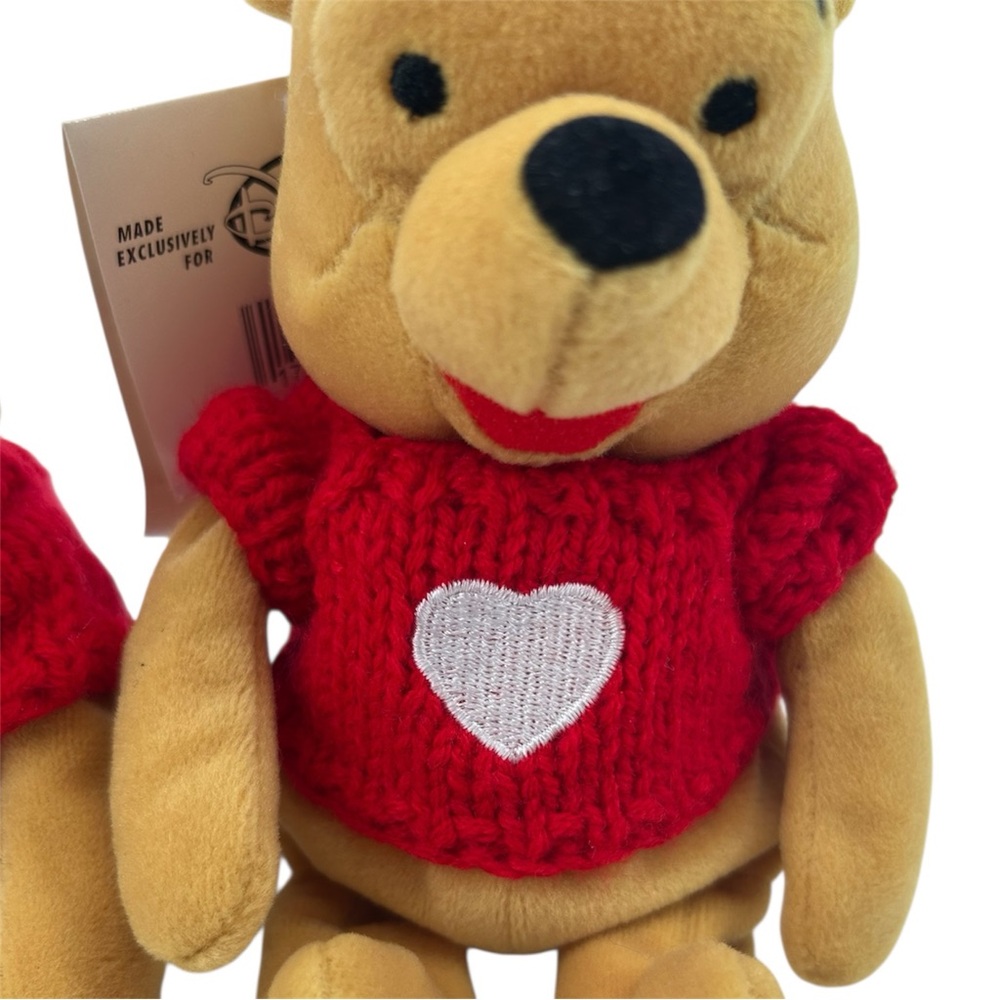 NWT The Disney Store Winnie The Pooh Mini Bean Bag Pooh w/ Red Sweater 8” Plush - Picture 5 of 9